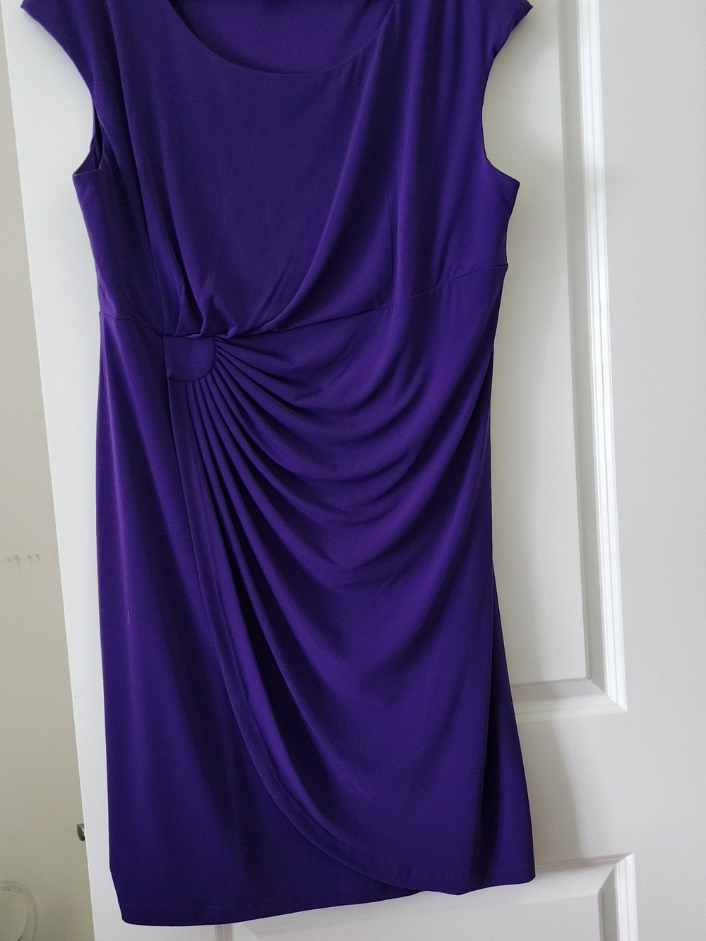 dressbarn Purple Sleeveless Ruched Midi Dress